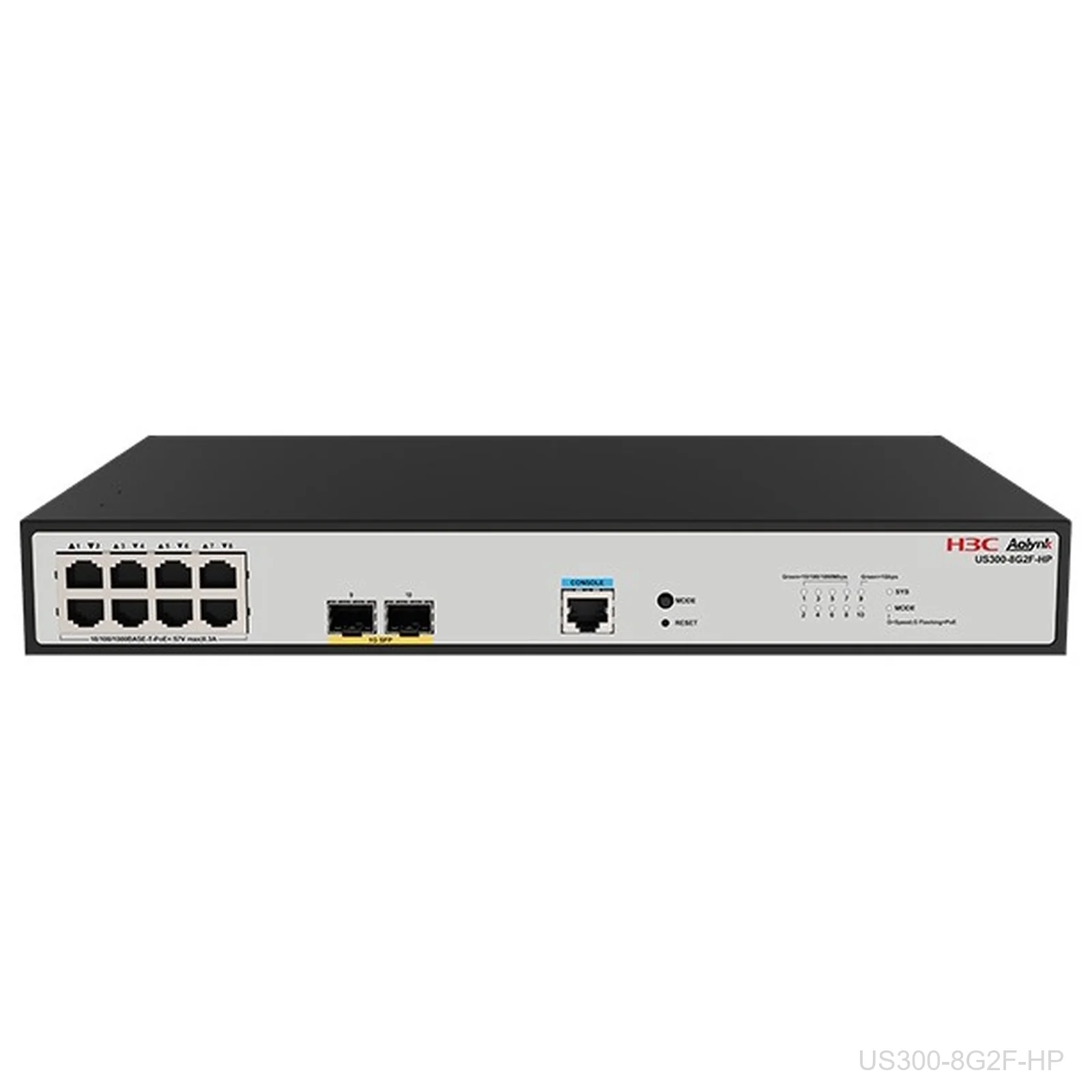 [US300-8G2F-HP] H3C US300-8G2F-HP Aolynk 8-Port Gigabit PoE+ Switch, 2x 1G SFP, 9801A8EF