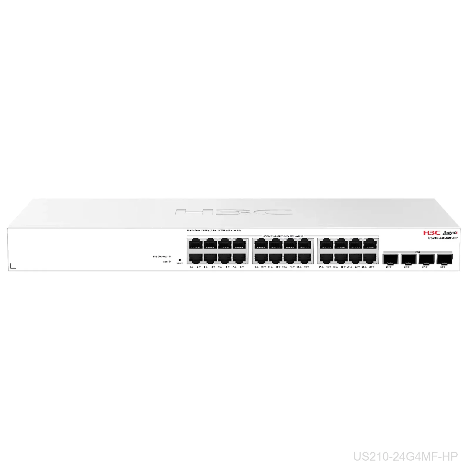 [US210-24G4MF-HP] H3C US210-24G4MF-HP Aolynk 24-Port Gigabit PoE+ Switch, 370W, 4x 2.5G SFP, 9801A8LA