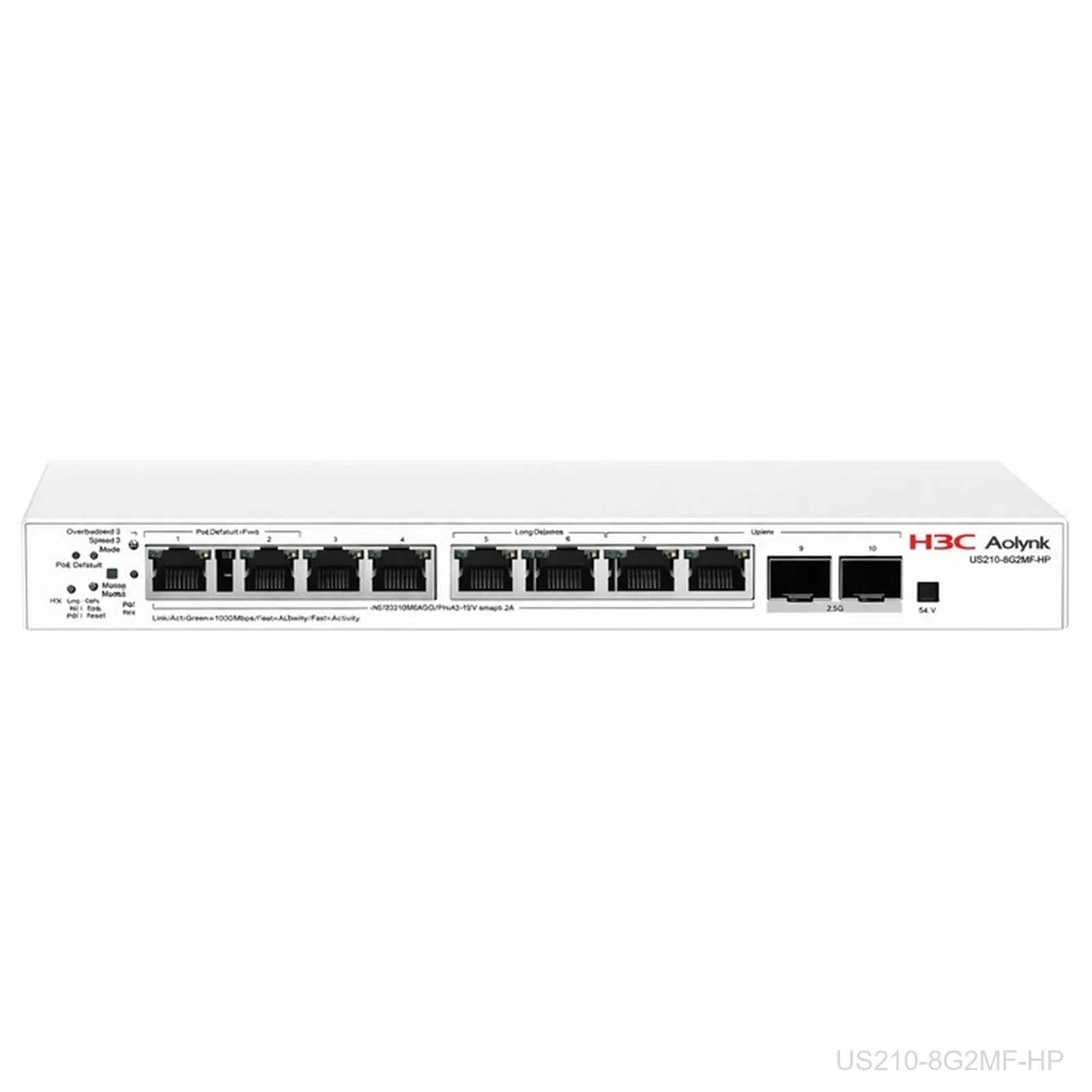[US210-8G2MF-HP] H3C US210-8G2MF-HP Aolynk 8-Port Gigabit PoE+ Switch, 130W, 2x 2.5G SFP, 9801A8LB