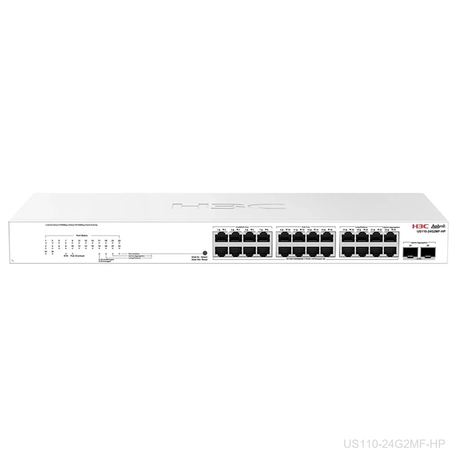 H3C US110-24G2MF-HP Aolynk 24-Port Gigabit PoE+ Switch, 370W, 2x 2.5G SFP, 9801A8GU
