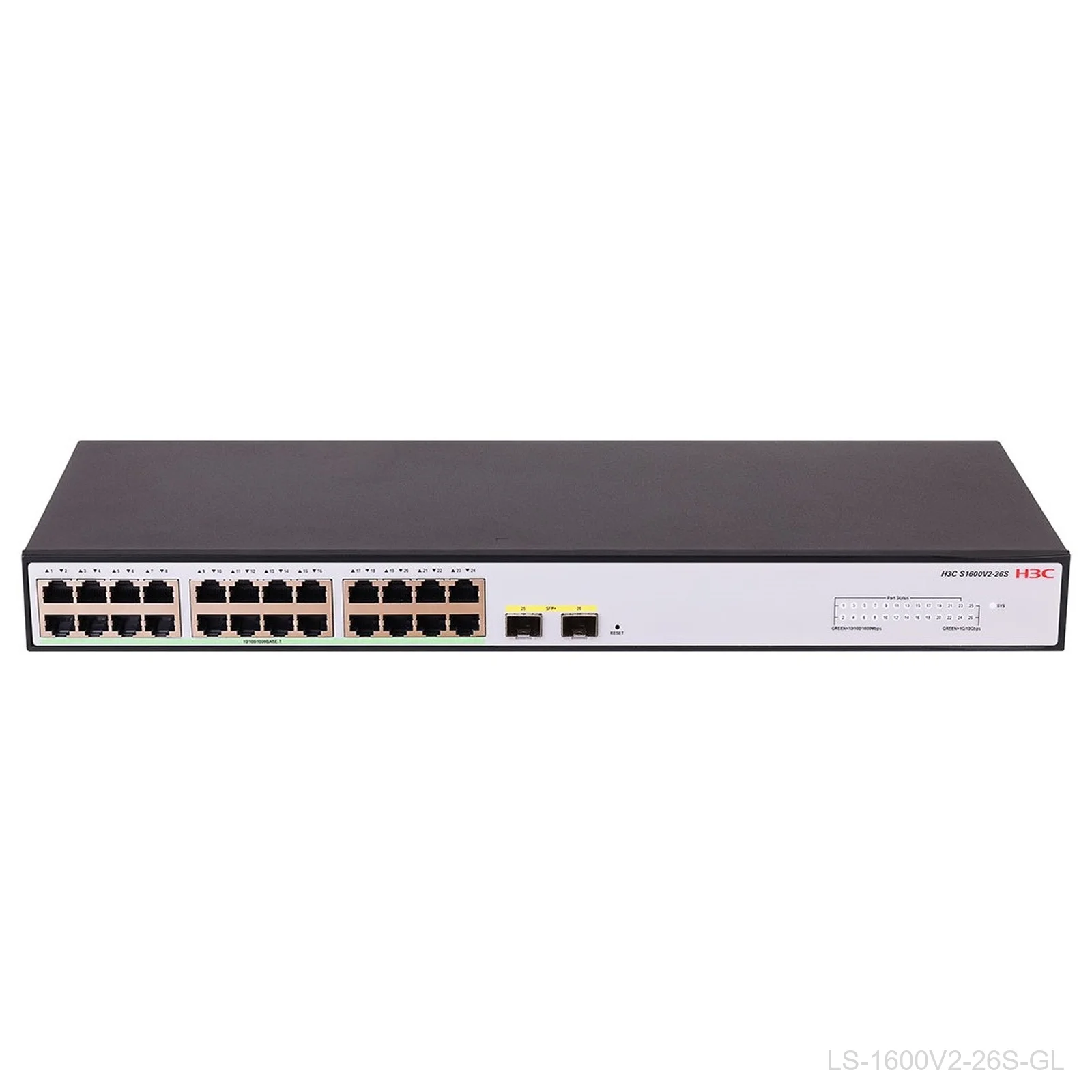 [LS-1600V2-26S-GL] H3C LS-1600V2-26S-GL 24-Port Web Managed Gigabit Switch, 2x 10G SFP+, 9801A67X