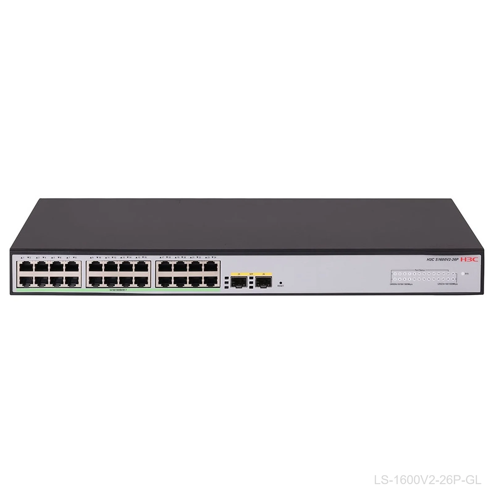 [LS-1600V2-26P-GL] H3C LS-1600V2-26P-GL 24-Port Web Managed Gigabit Switch, 2x 1G SFP, 9801A67V
