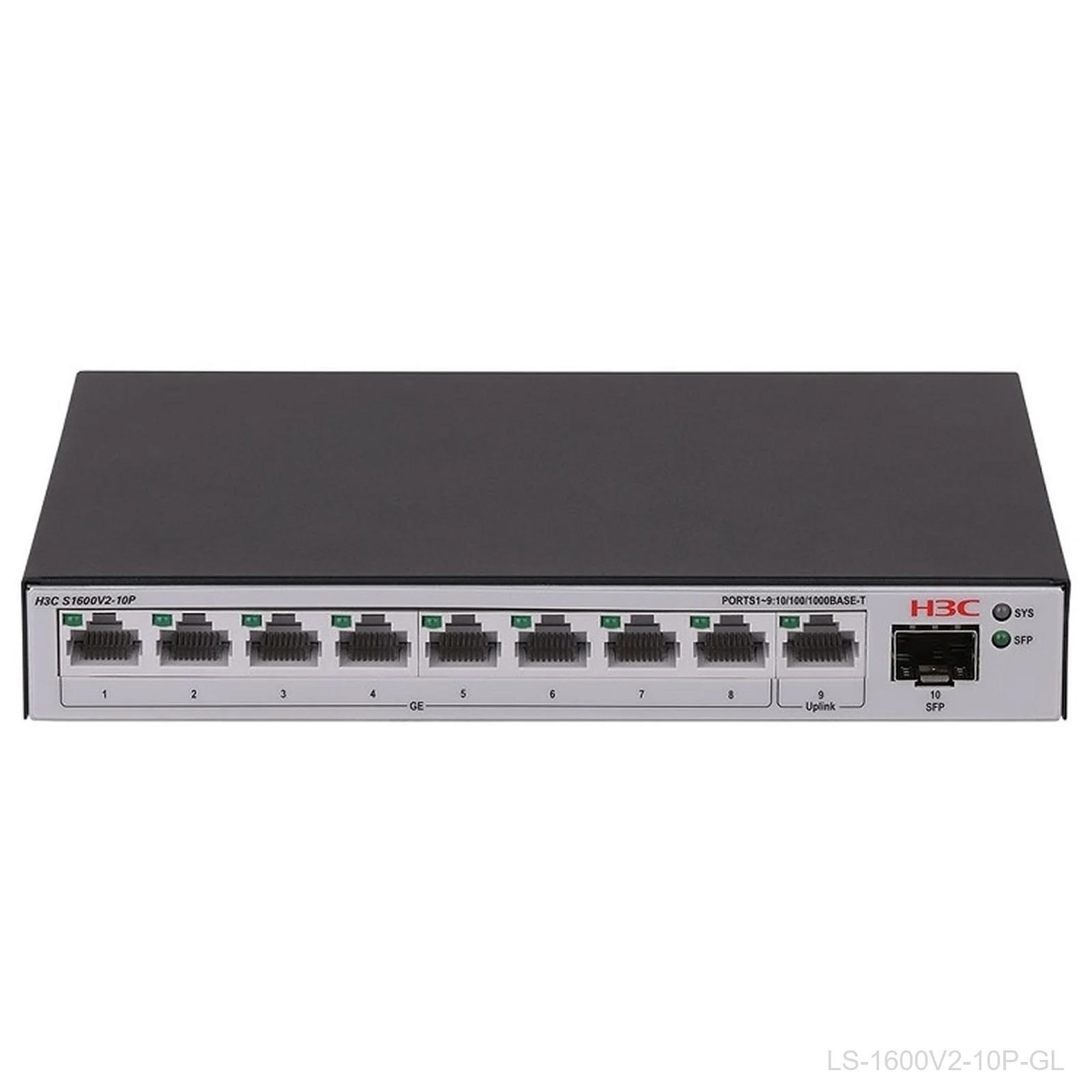 [LS-1600V2-10P-GL] H3C LS-1600V2-10P-GL 9-Port Web Managed Gigabit Switch, 1x SFP, 9801A67P