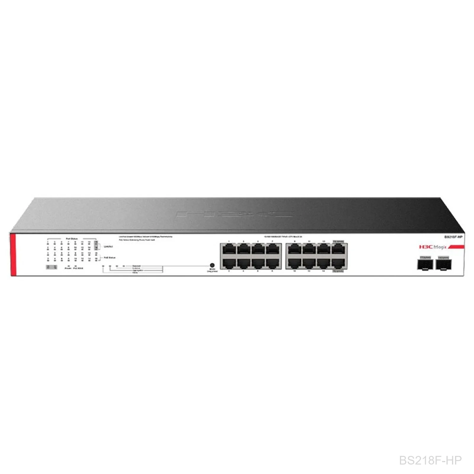 [BS218F-HP] H3C BS218F-HP Magic 16-Port Gigabit Unmanaged PoE+ Switch, 225W, 2x 1G SFP, 9801A5BQ