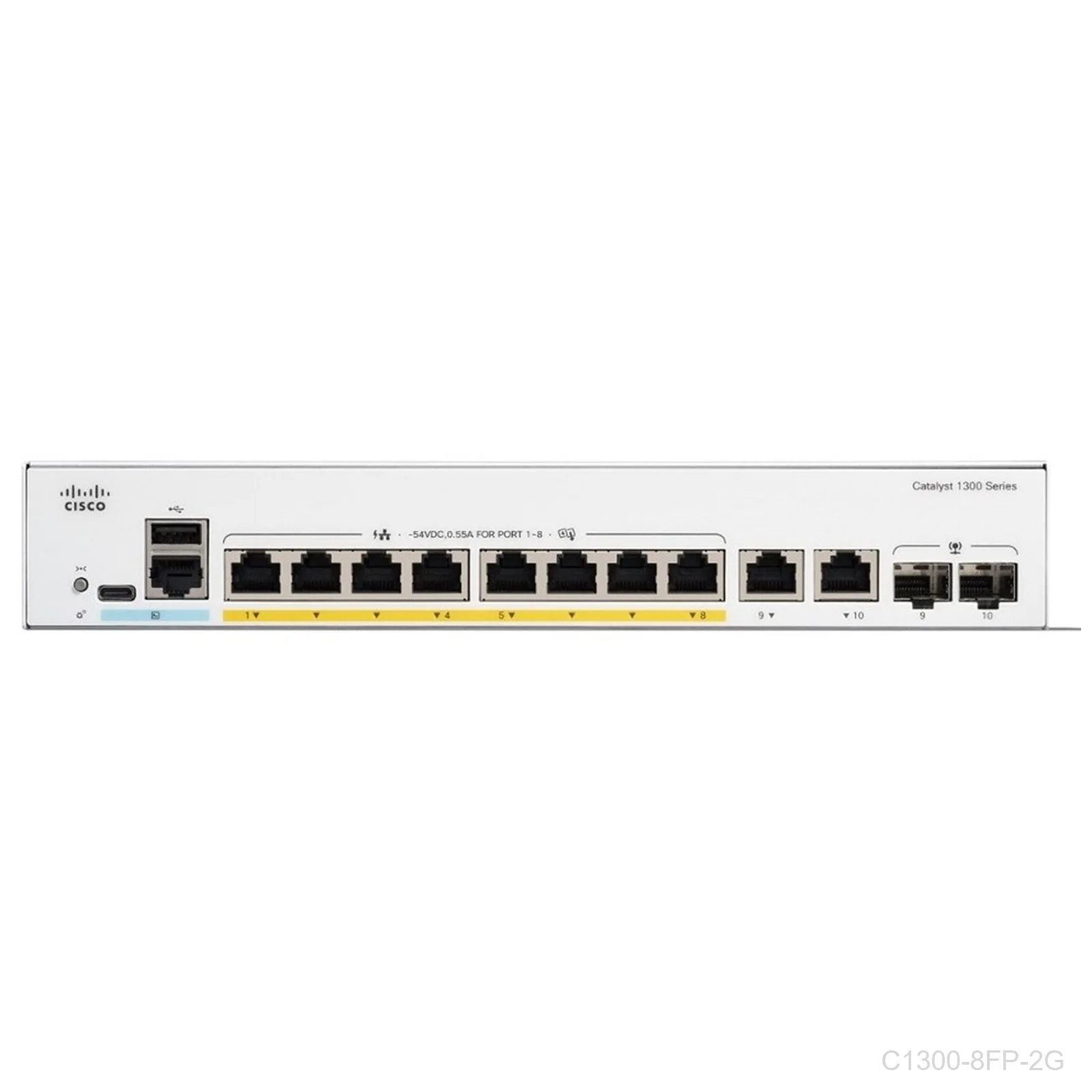 [C1300-8FP-2G] Cisco C1300-8FP-2G, 8 ports Giga POE+ 120W + 2 x 1G SFP and RJ-45 combo uplink ports, Catalyst Switch