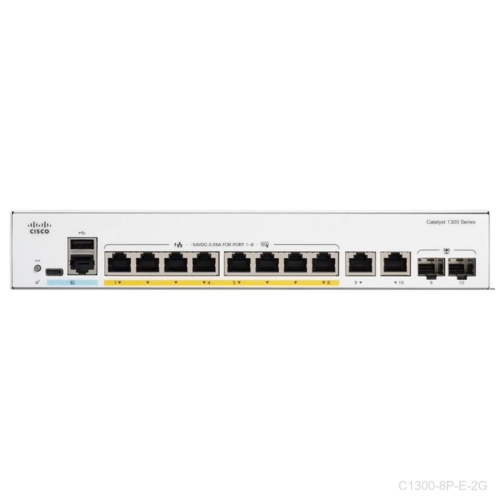 [C1300-8P-E-2G] Cisco C1300-8P-E-2G, 8 ports Giga POE+ 60W + 2 x 1G SFP and RJ-45 combo uplink ports, Catalyst Switch